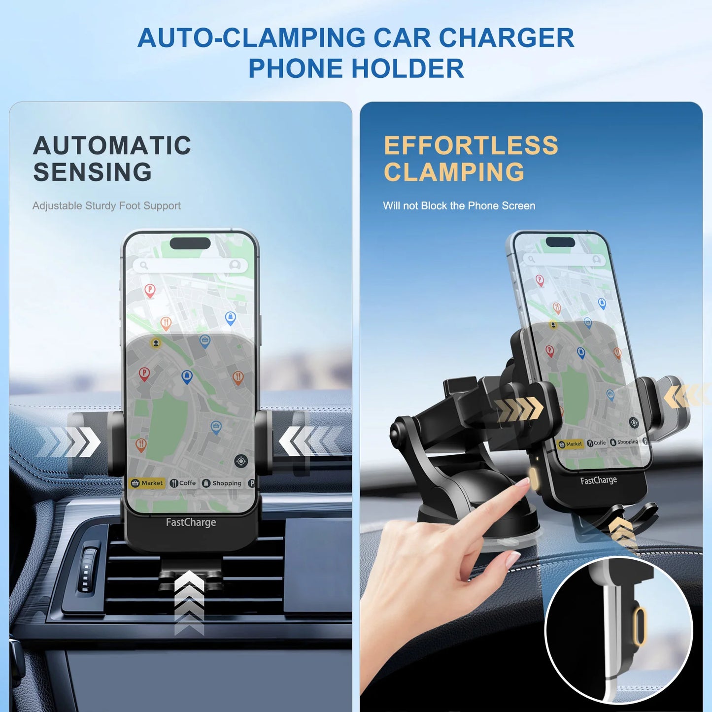 Wireless Car Charger Phone Holder 15W Fast Charging For iPhone