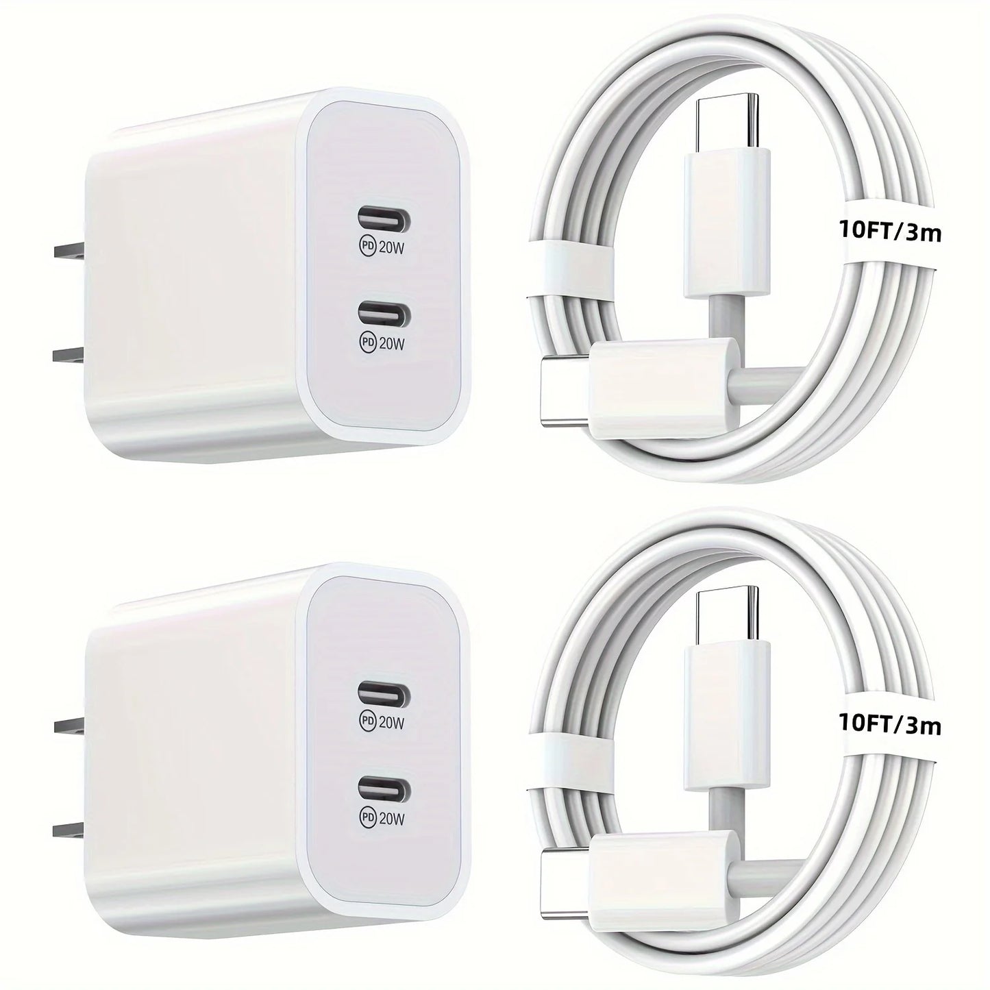 Dual Port Fast USB PD Wall Charger With Premium Cable