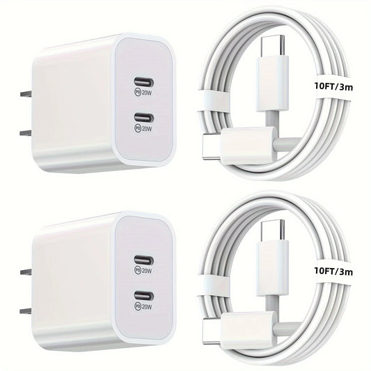 Dual Port Fast USB PD Wall Charger With Premium Cable
