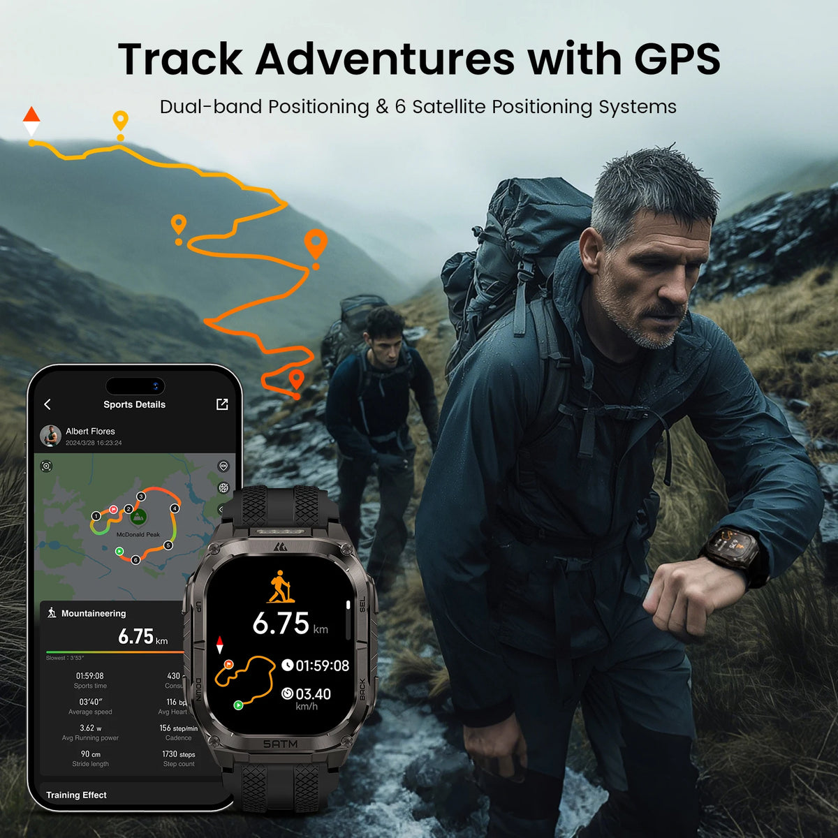 KOSPET TANK M4C GPS Smartwatch For Men Waterproof Integrated Flashlight
