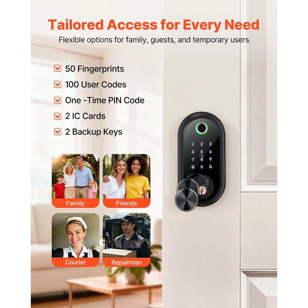 SucceBuy Fingerprint Door Lock Electronic Biometric Deadbolt With Touchscreen