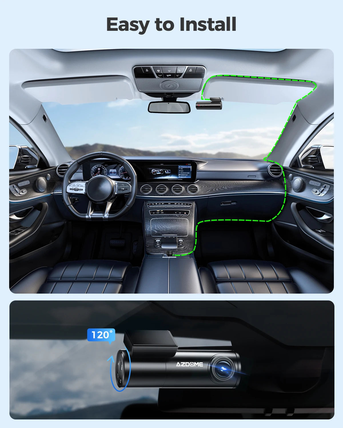 AZDOME 1296P Dash Cam With WiFi Night Vision Parking Monitor