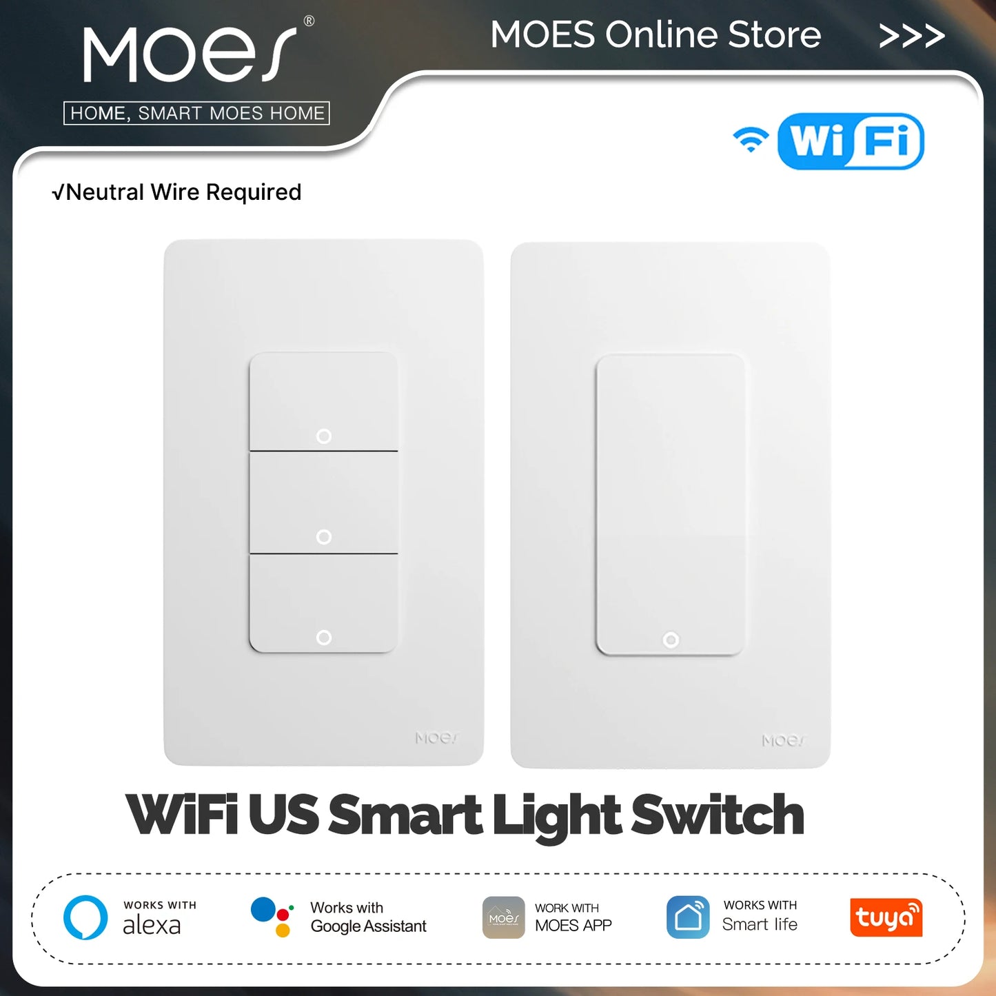MOES Tuya WiFi Smart Light Switch United States Single Pole