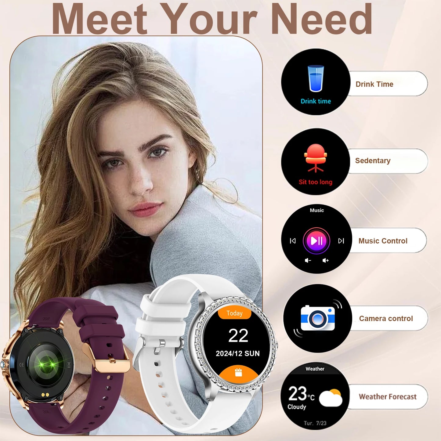 INNOFOVO Smart Watch for Women Touchscreen Fitness Tracker Wireless Calls