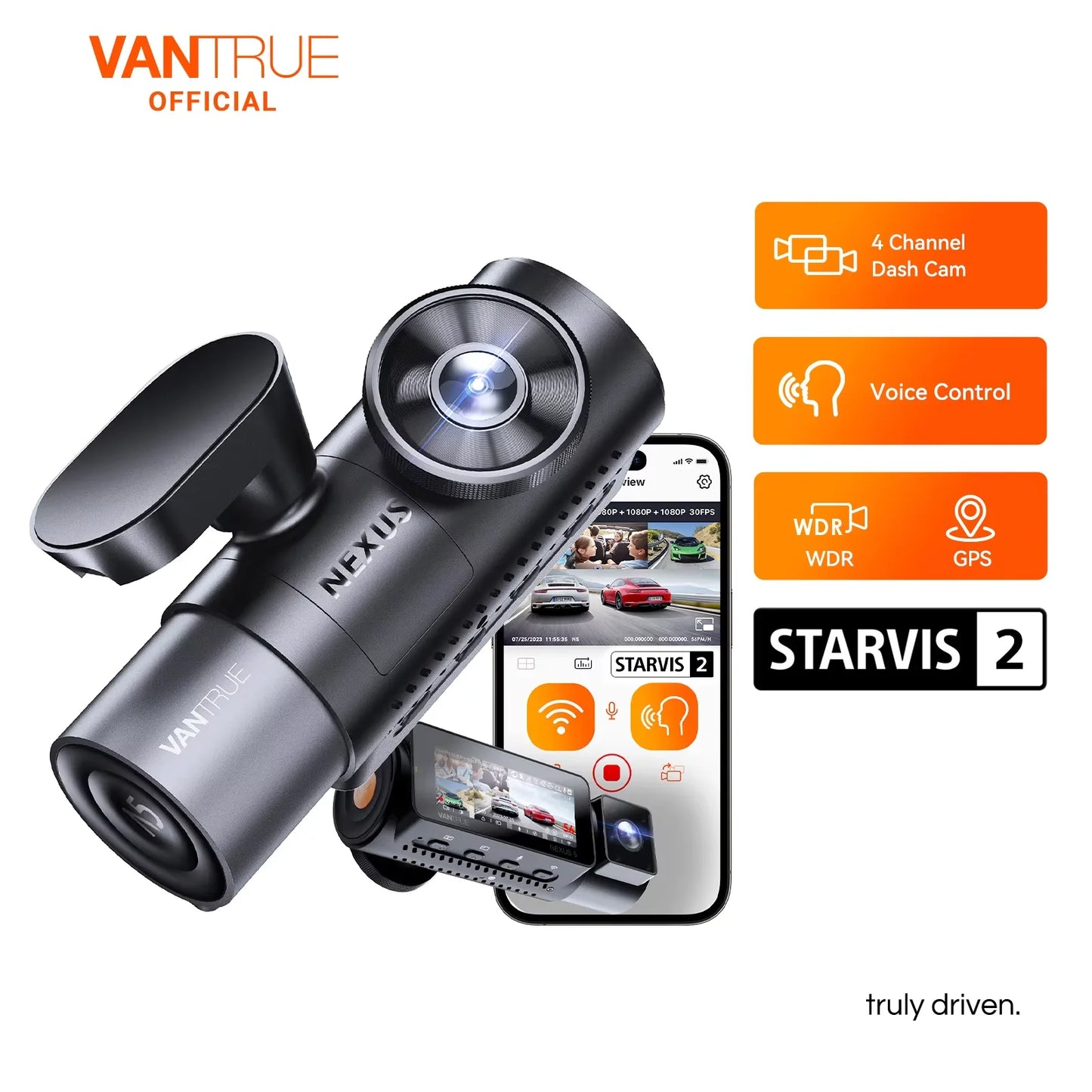 Vantrue N5 Dash Cam 4 Channel WiFi 360 Degree GPS Night Vision