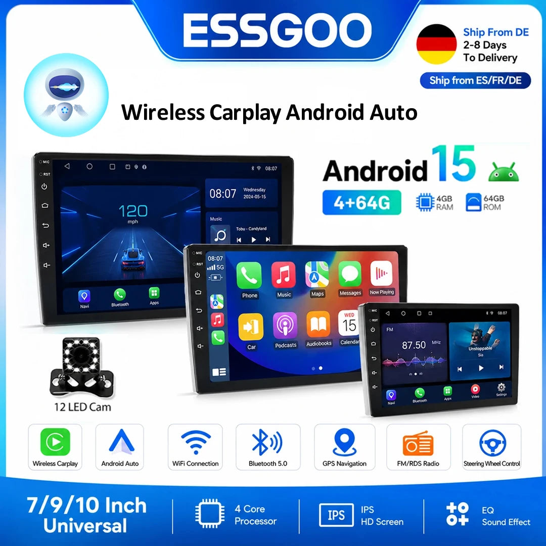 Essgoo Android Auto Car Stereo Wireless CarPlay 2Din GPS MP5