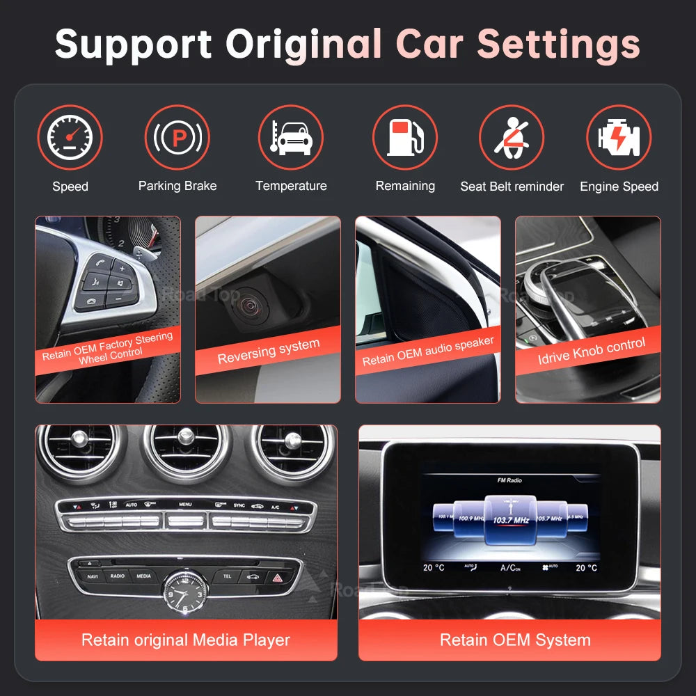 Road Top Wireless CarPlay Android Auto Multimedia Screen For Mercedes-Benz