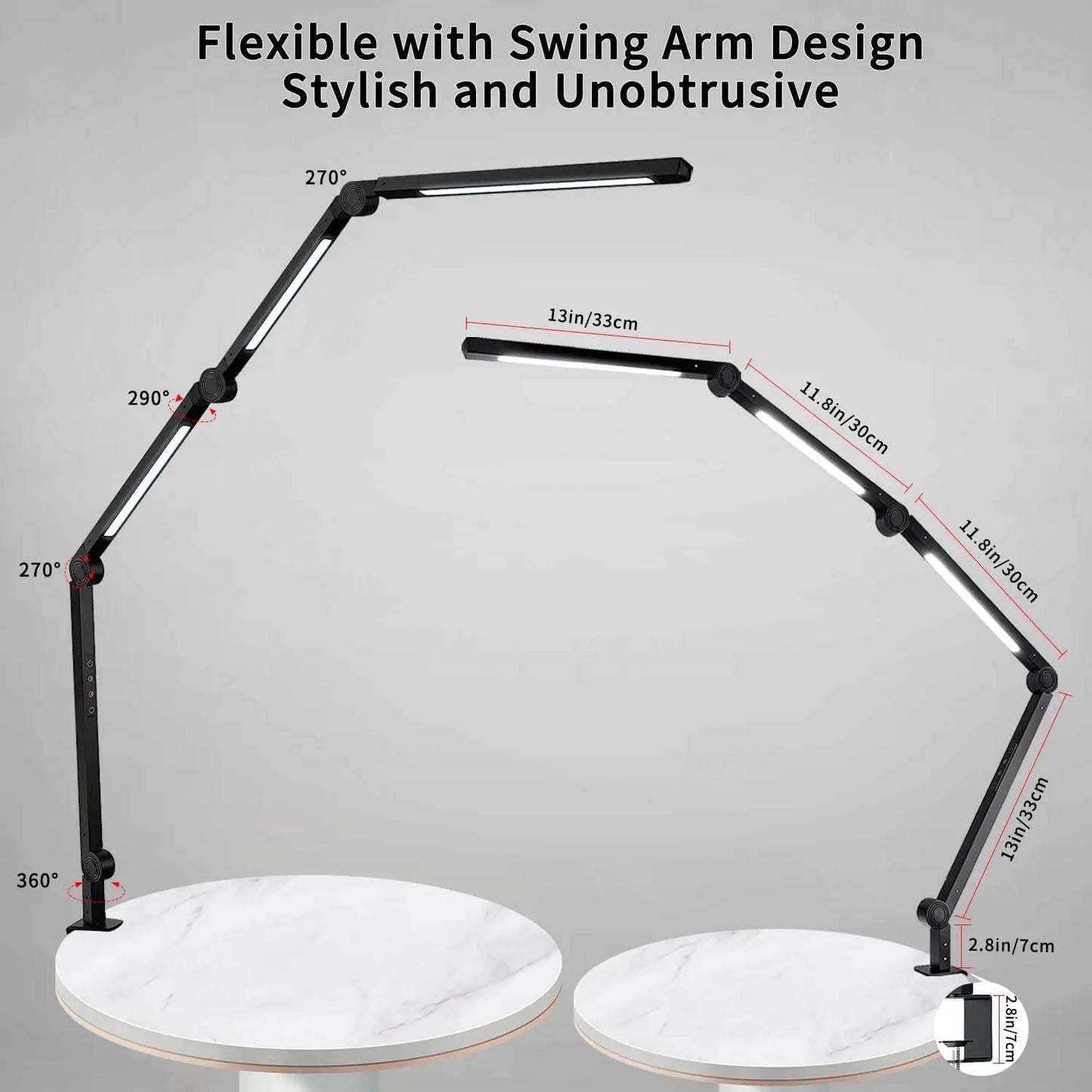LED Desk Lamp With Clamp Flexible Swing Arm 4 Modes 5 Brightness Levels