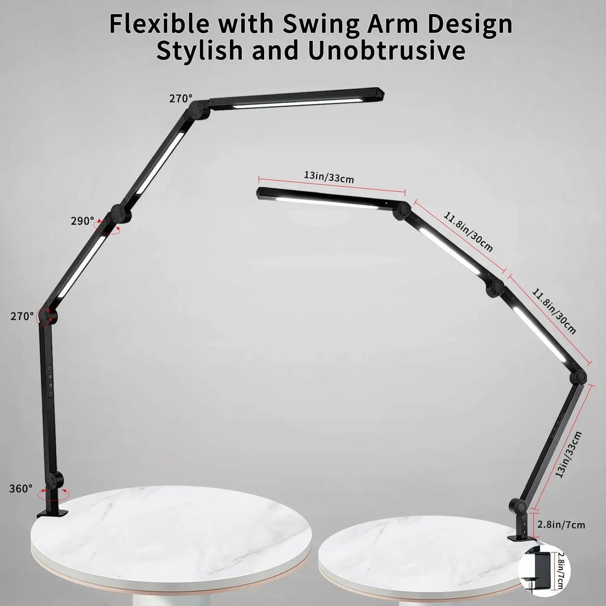 Adjustable LED Desk Lamp With Clamp And Touch Dimmer Button