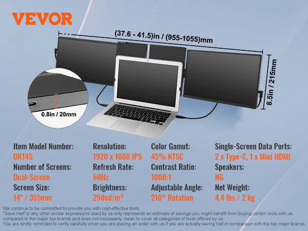 SucceBuy 1080P IPS Portable Monitor With USB-C USB-A HDMI