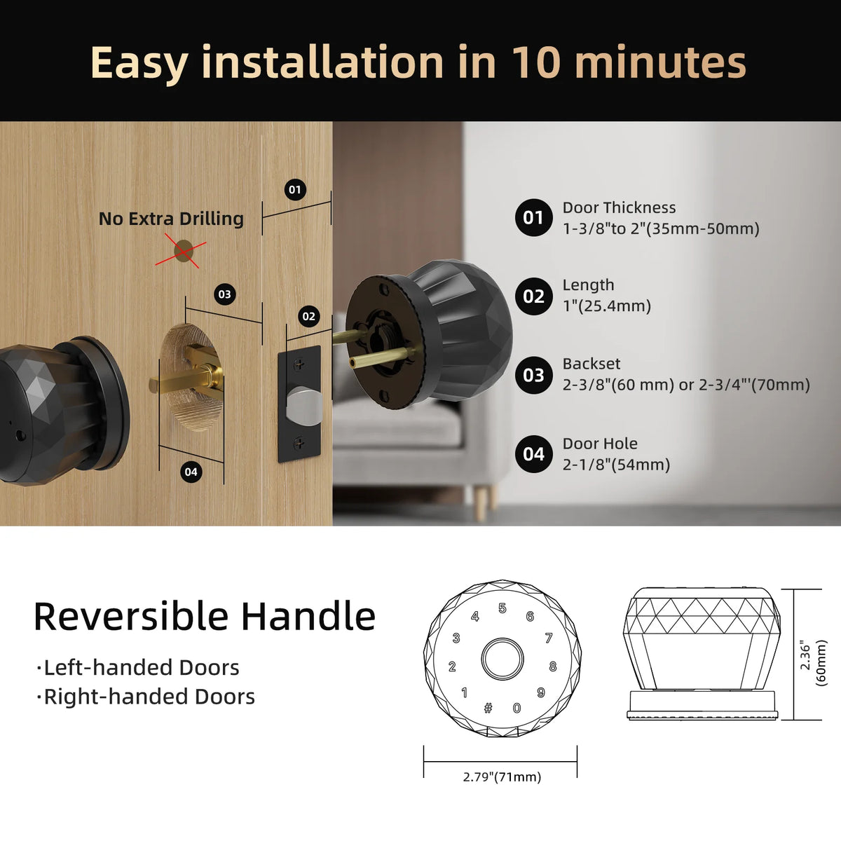 Viladepot Smart Fingerprint Lock With App Control For Interior Doors