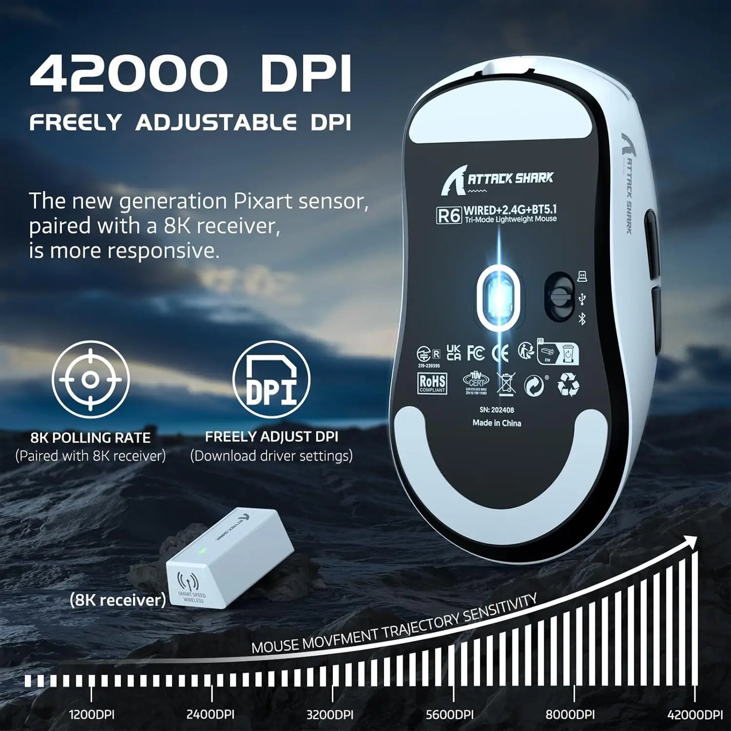 Attack Shark R6 Wireless Gaming Mouse with PAW 3950Max Sensor