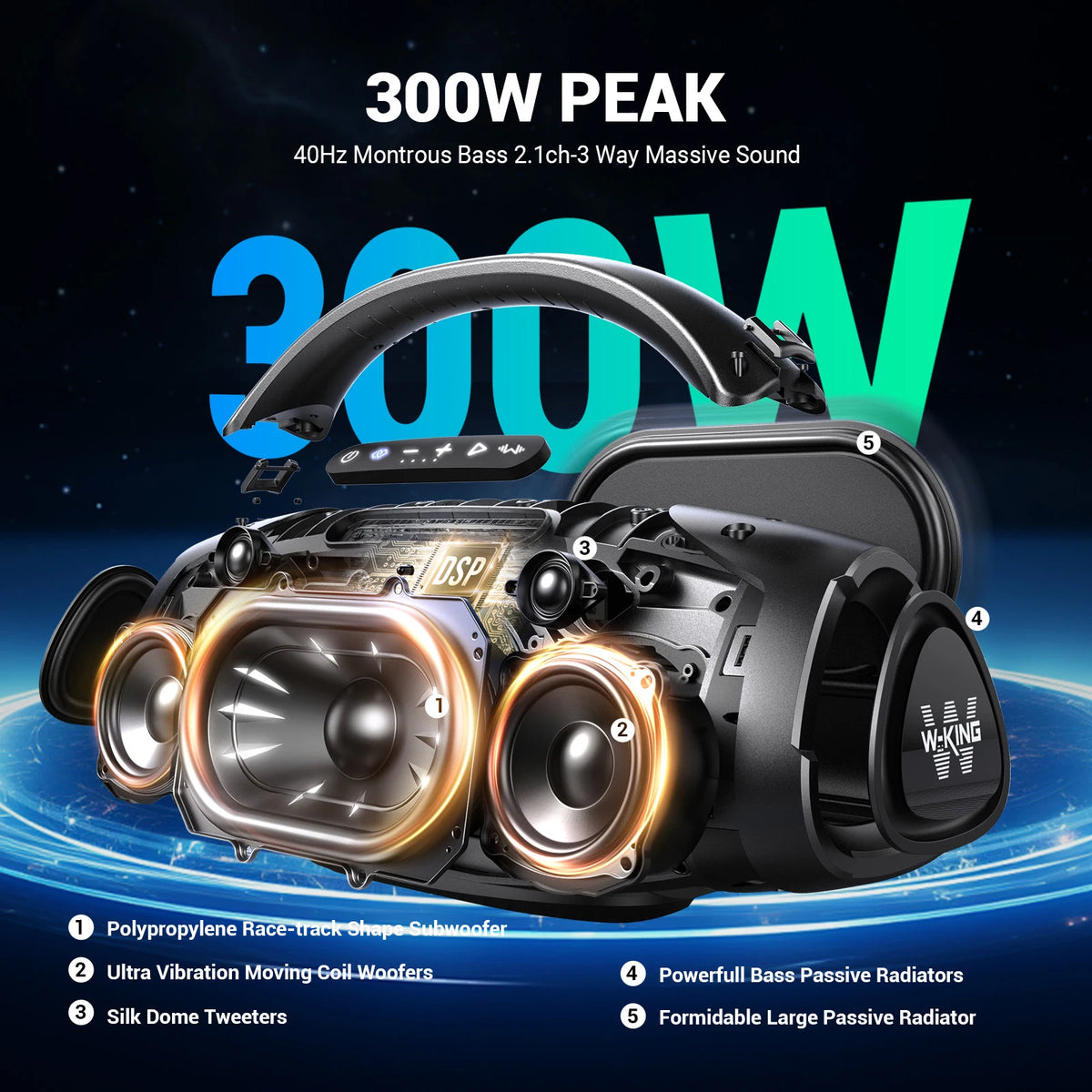 W-KING X20 200W RMS Portable Bluetooth Speaker IPX7 Waterproof Outdoor