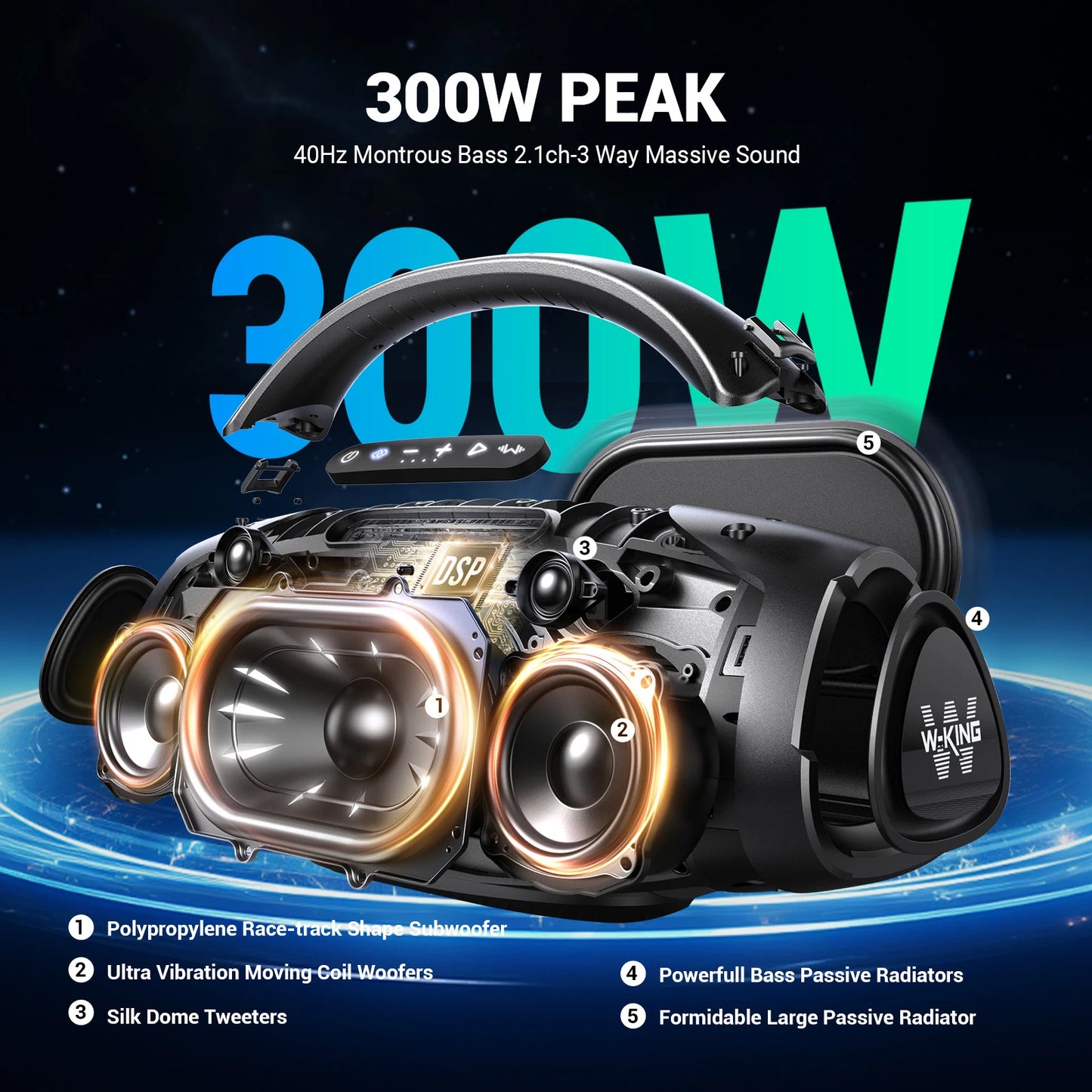 W King X20 Portable Bluetooth Speaker Deep Bass Waterproof Rugged Build