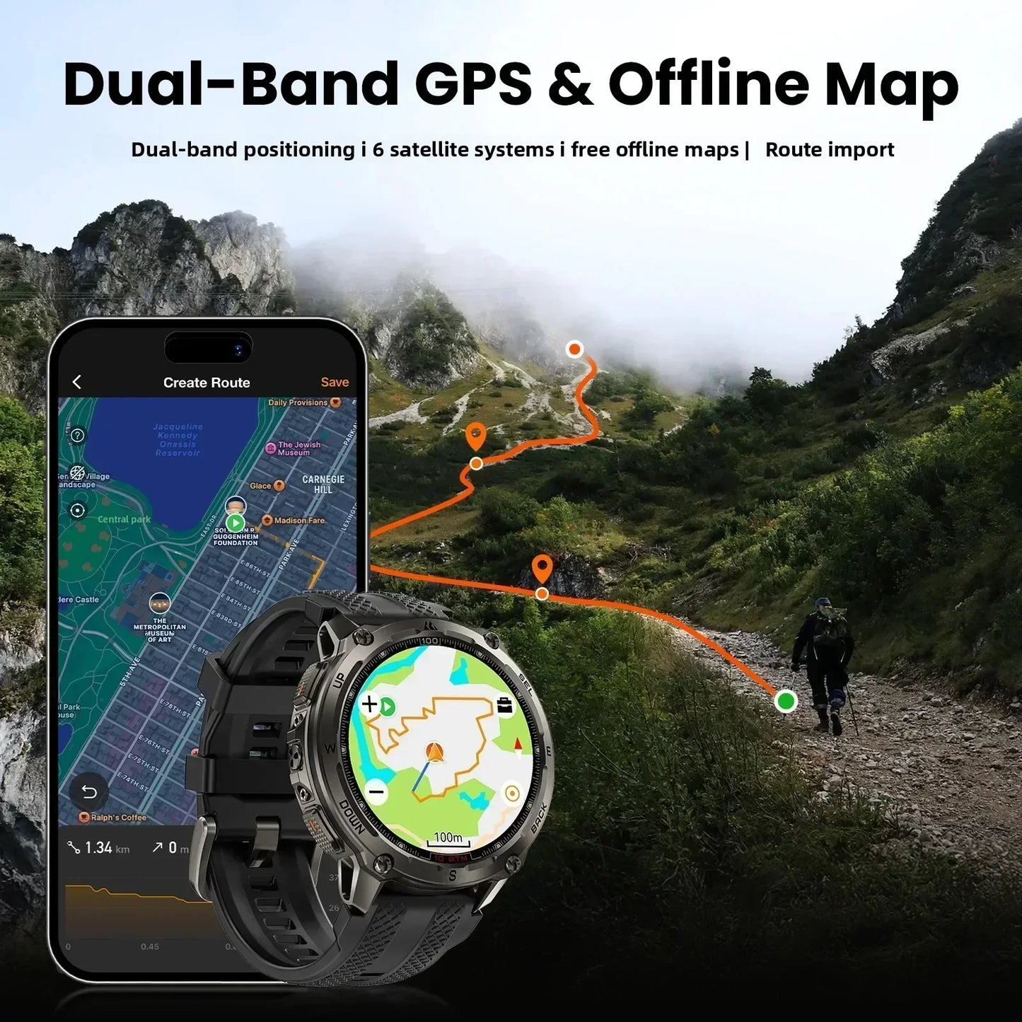 KOSPET Tank T4 Smart Watch with GPS and Offline Maps