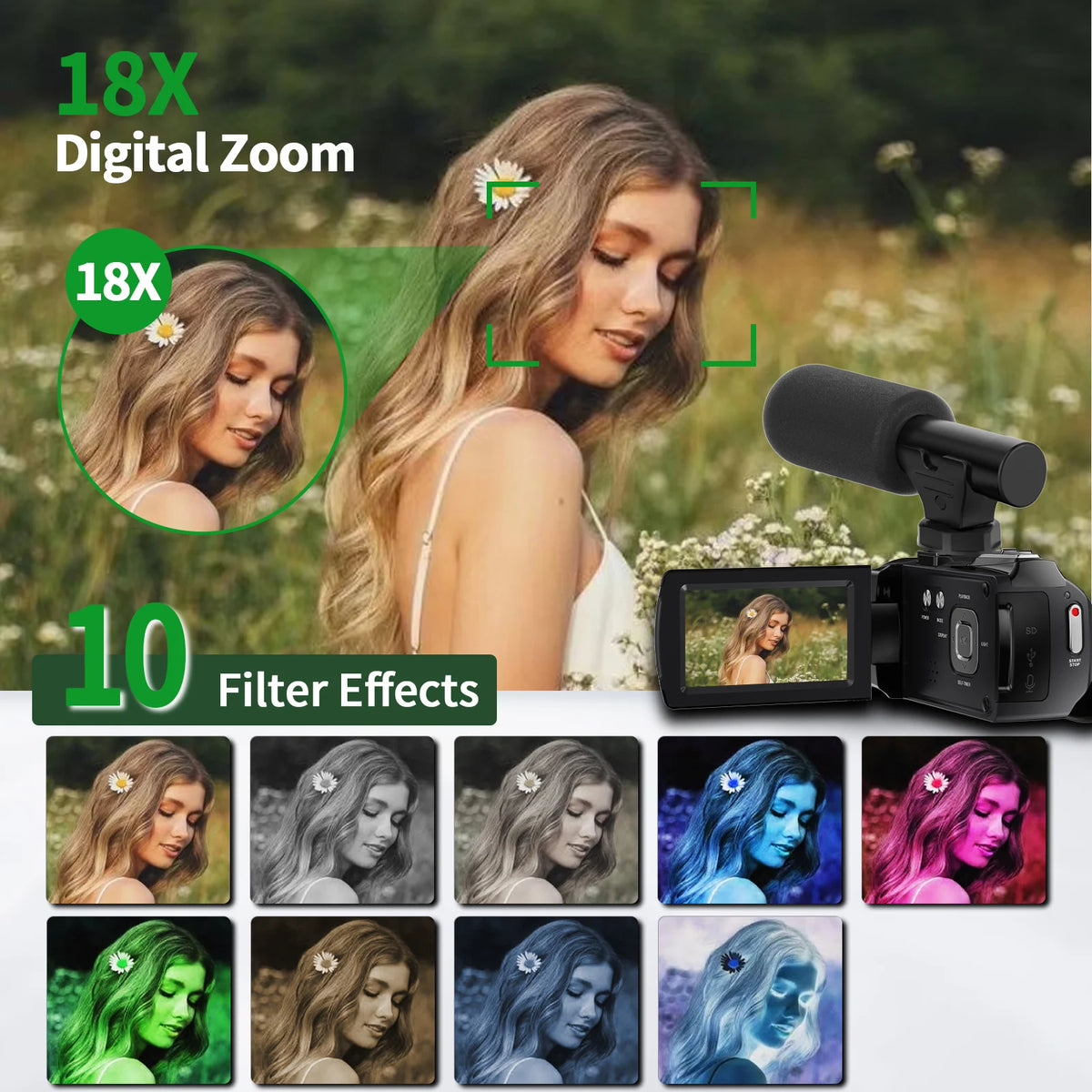 Professional Handheld Vlog Camera 4K 48MP Digital Zoom Flip Screen