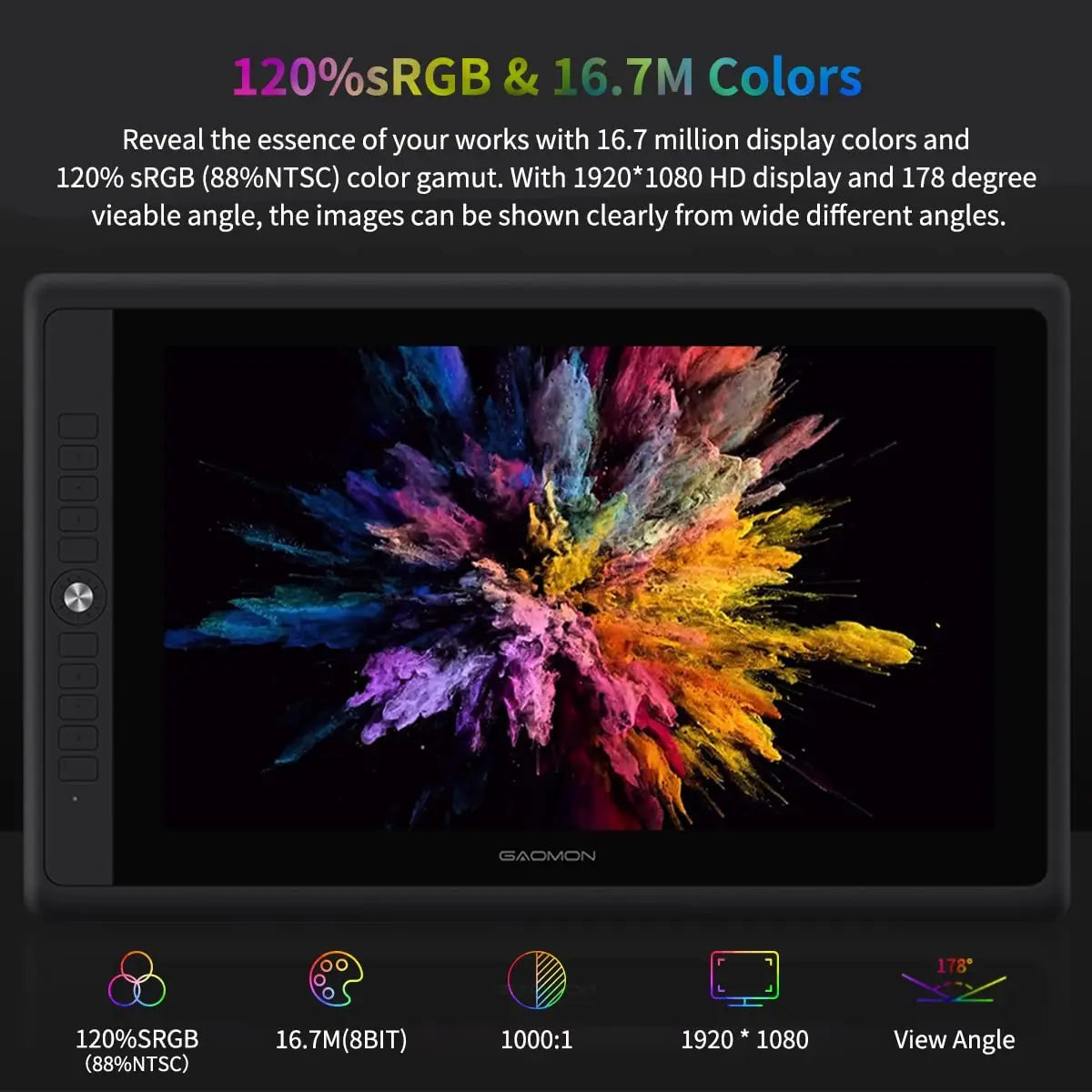 GAOMON PD156PRO Graphics Tablet Display 8192 Level Battery Free Pen