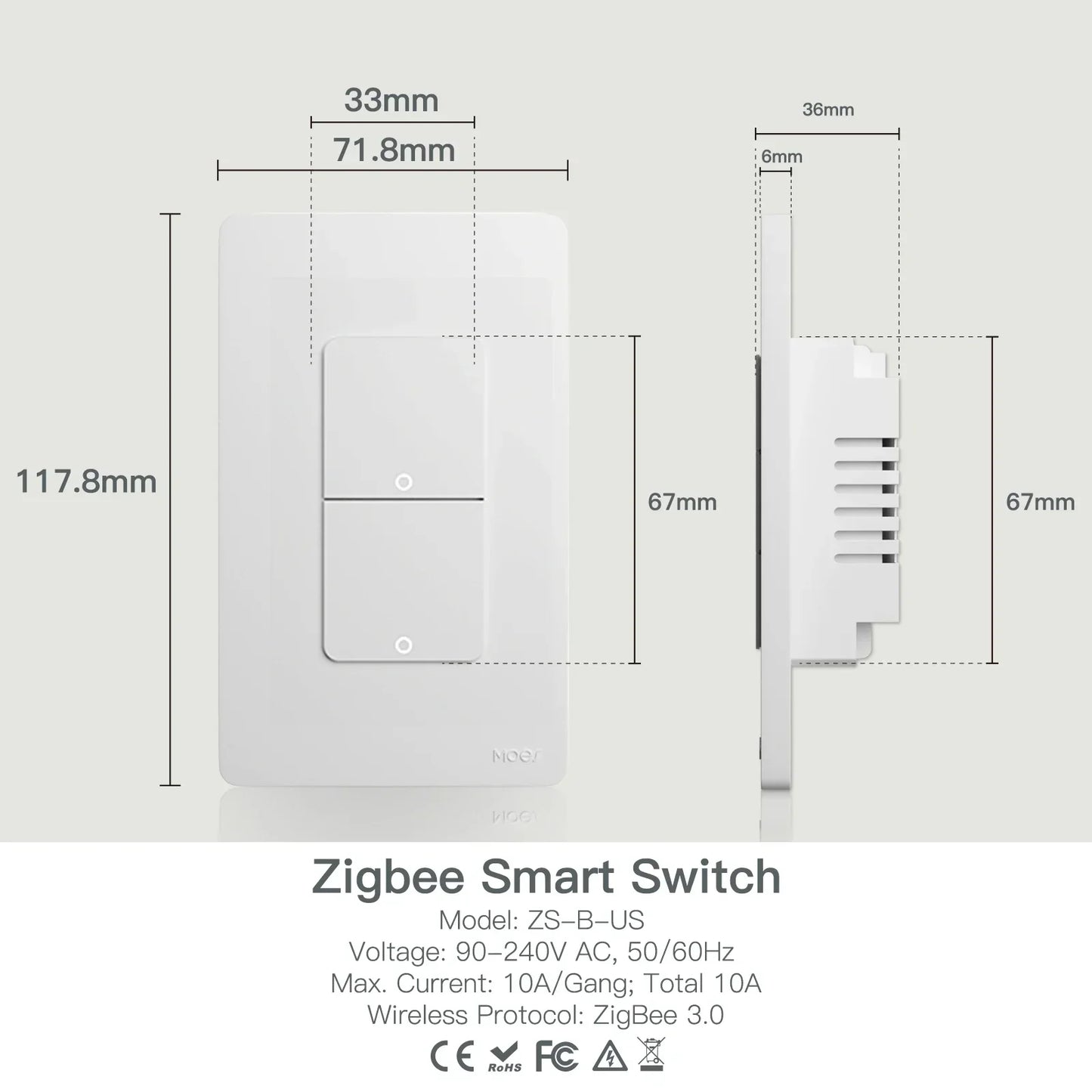MOES ZigBee Tuya Smart Light Switch Wall Push Button