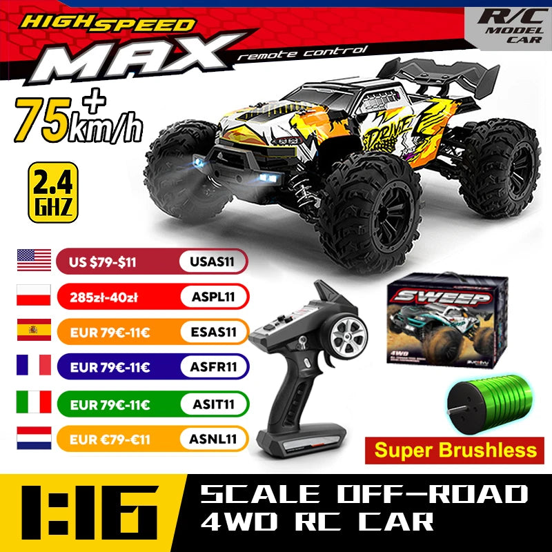 WLtoys 16101 Pro RC Car FourWheelDrive LED Lights HighSpeed