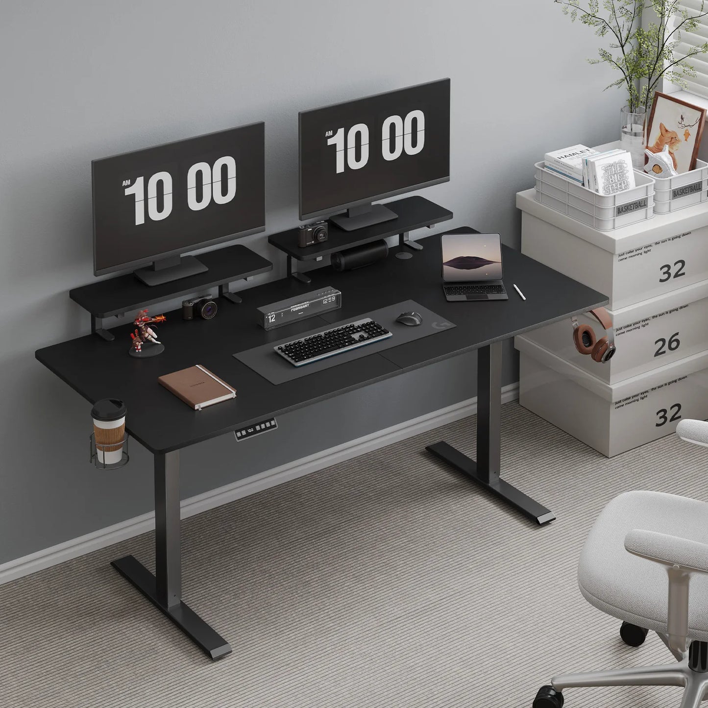 ONBRILL Standing Desk With Two Adjustable Monitor Shelves