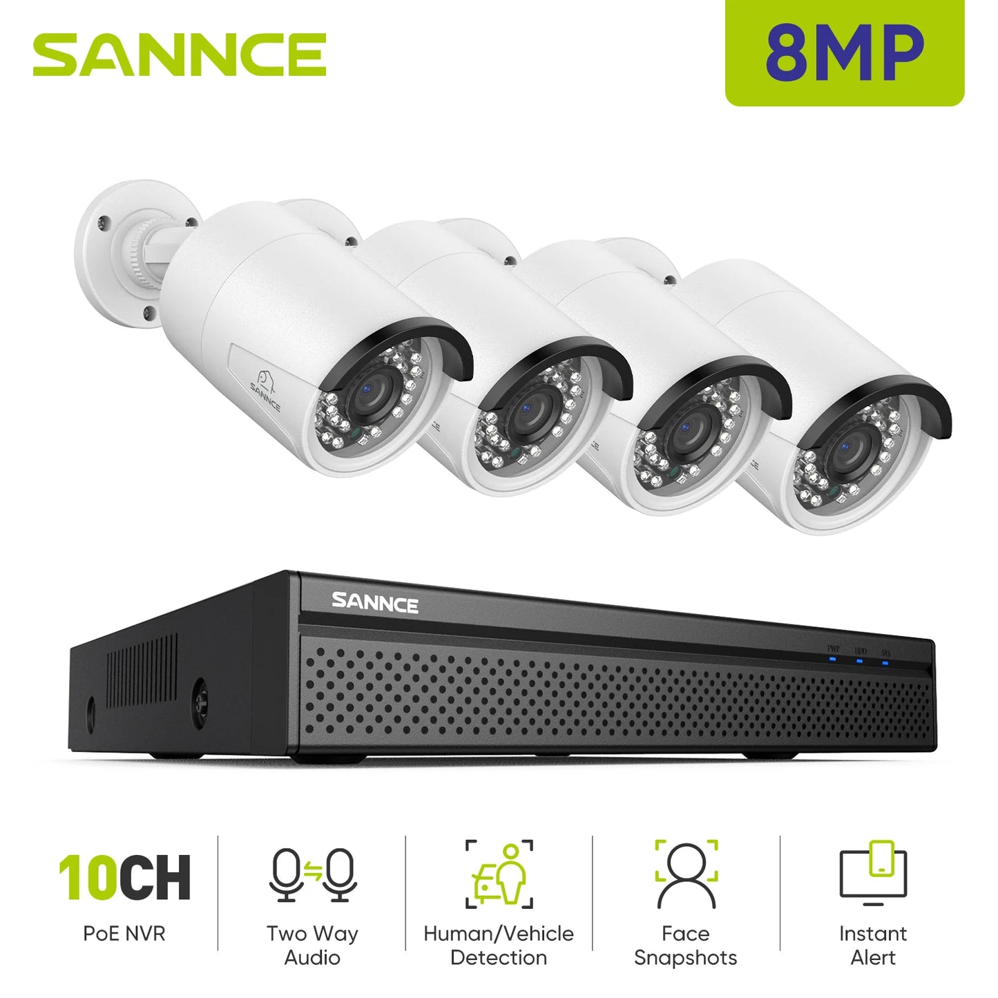 SANNCE 5MP POE Security Camera System 8 Channel NVR Recorder