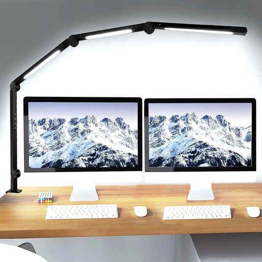 LED Desk Lamp With Clamp Flexible Swing Arm 4 Modes 5 Brightness Levels