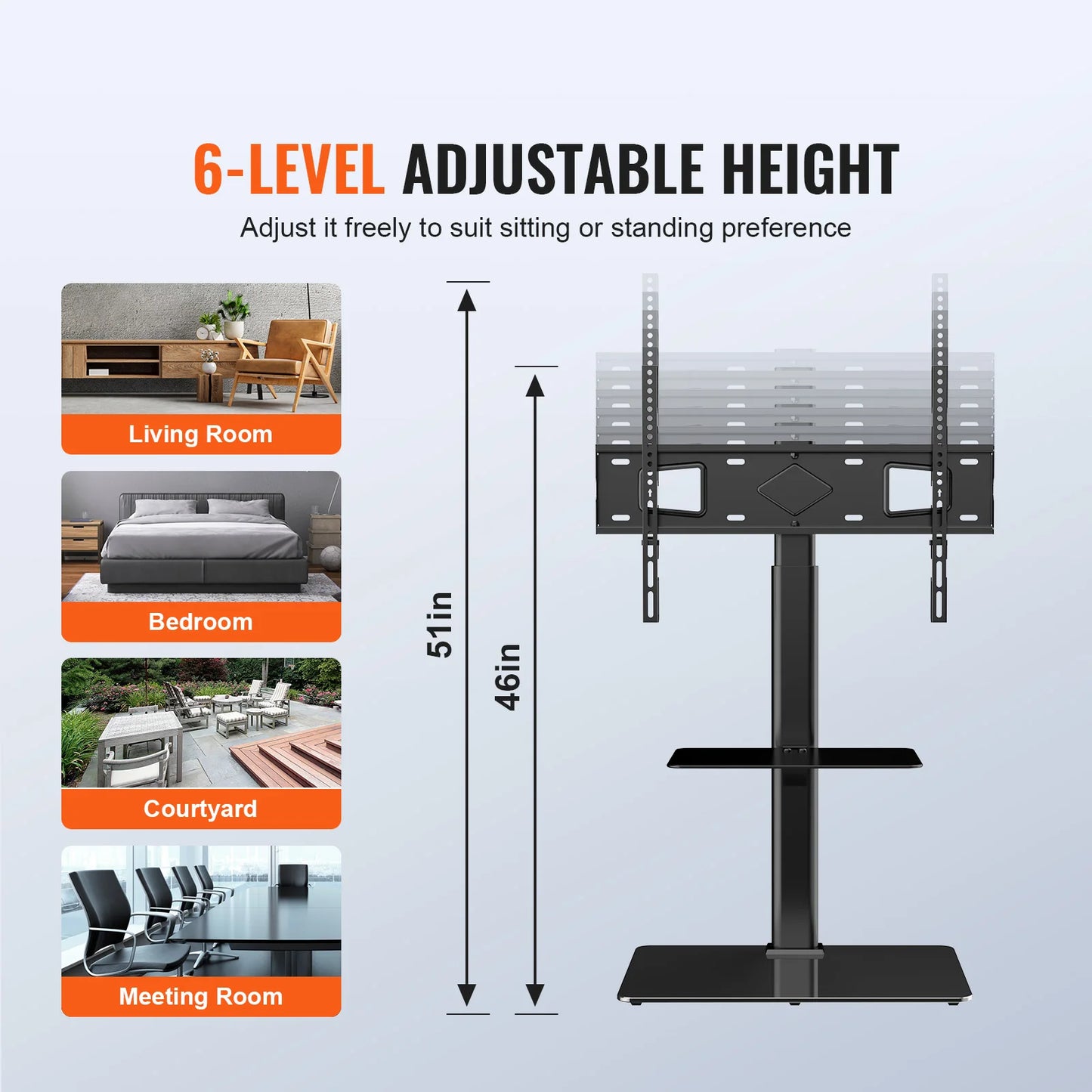 SucceBuy Height Adjustable Swivel Floor Television Stand