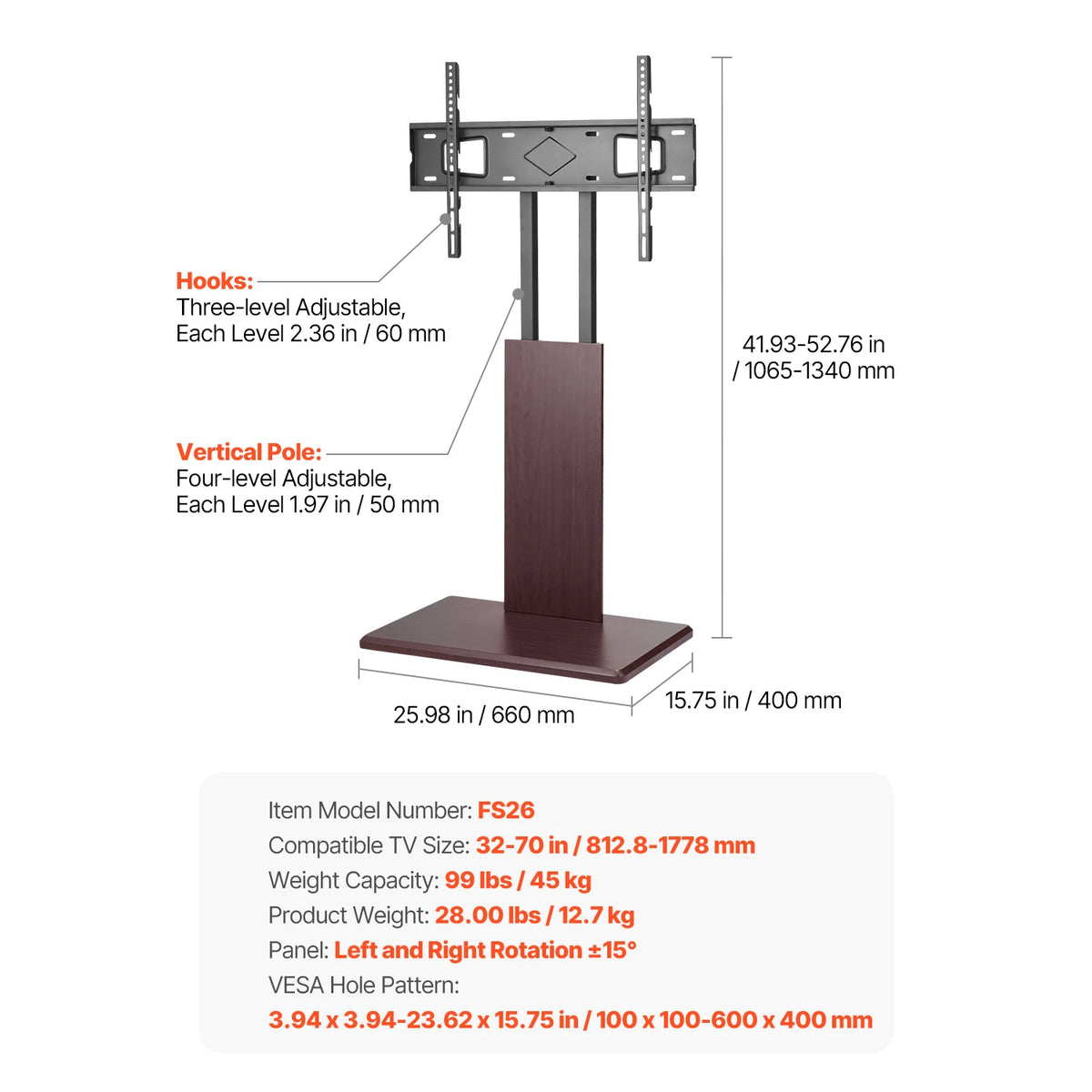 SucceBuy Height Adjustable Rolling TV Stand With Storage Tray
