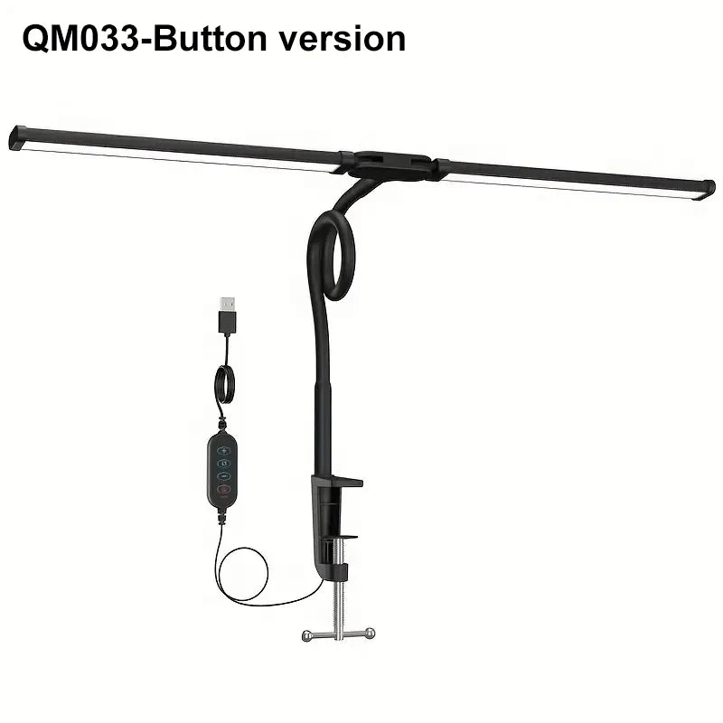 Eye-care Double Head Desk Lamp LED Clip-on 180 Degree Foldable 3 Color Modes Adjustable 3000K-6000K 10 Brightness Levels Computer Screen Light for Home Reading PC Game
