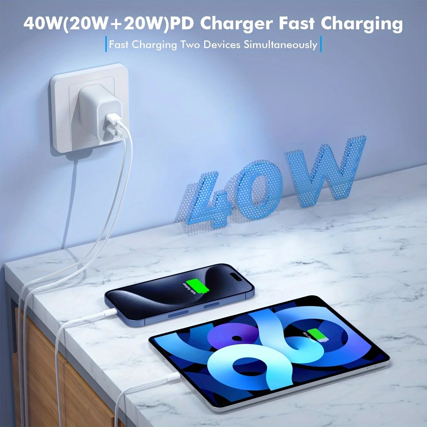 Dual Port Fast USB PD Wall Charger With Premium Cable