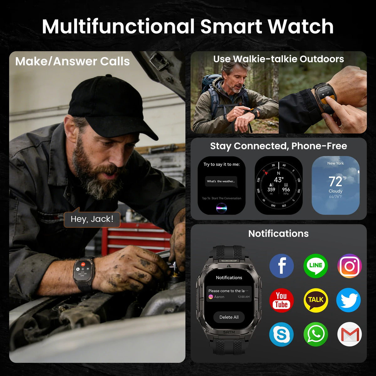 KOSPET TANK M4C GPS Smartwatch For Men Waterproof Integrated Flashlight