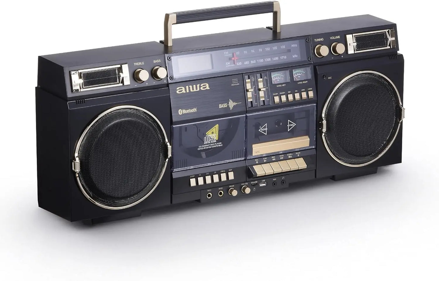 Retro Boombox CD Cassette Recording Bluetooth FM AM USB SD