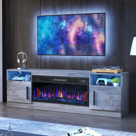 LED TV Entertainment Center With Media Storage And Remote Control