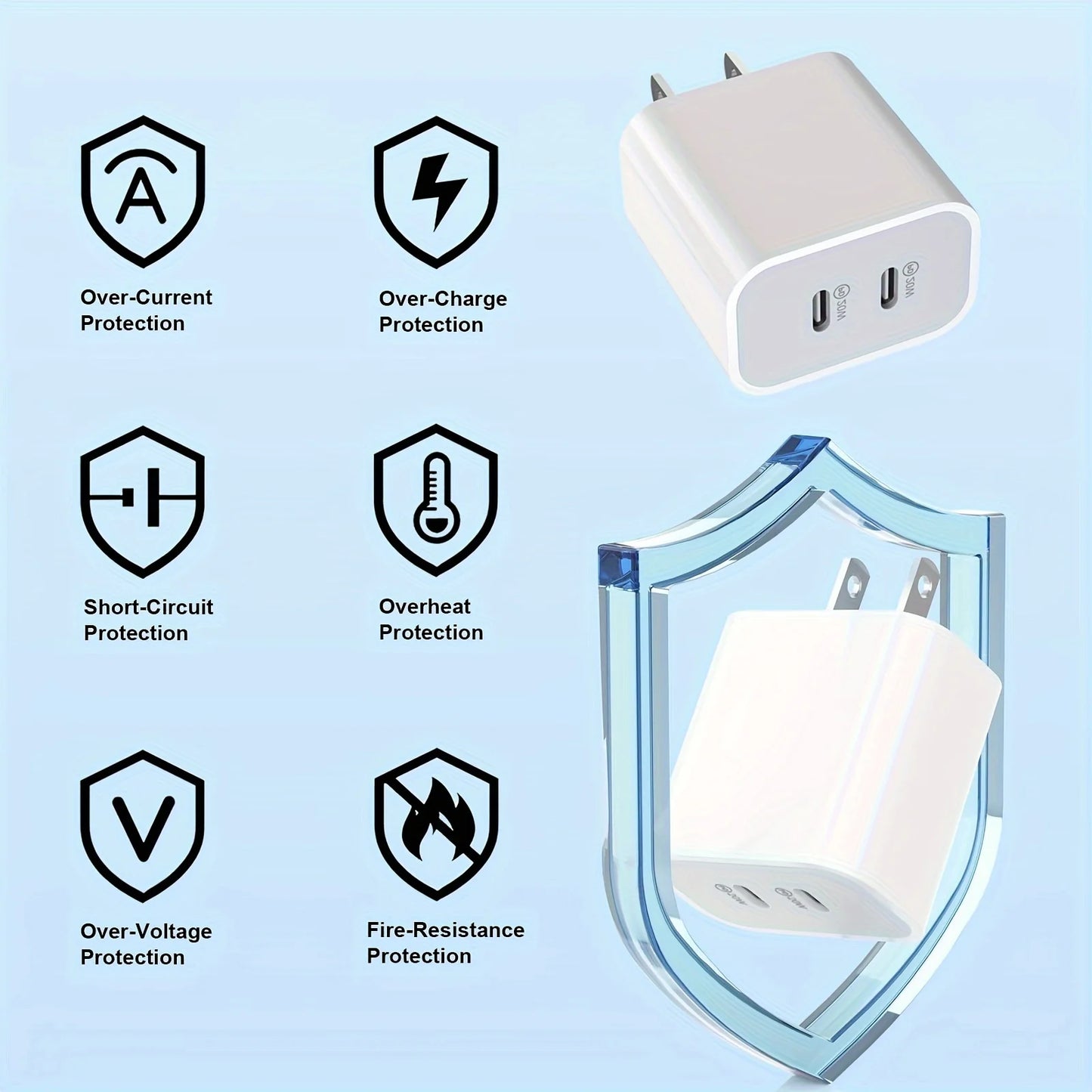 Dual Port Fast USB PD Wall Charger With Premium Cable
