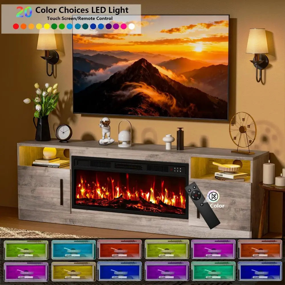 LED TV Entertainment Center With Media Storage And Remote Control