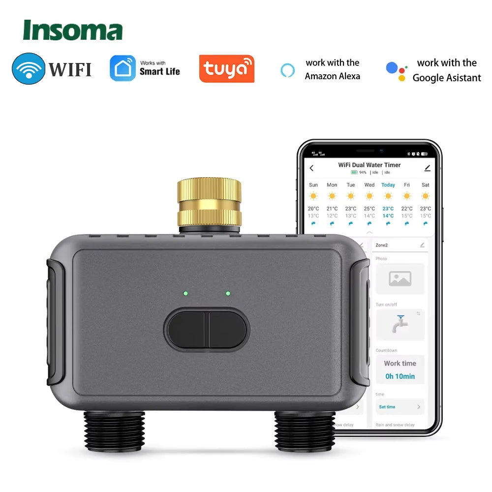 Insoma Dual Hose WiFi Automatic Water Timer For Garden Irrigation