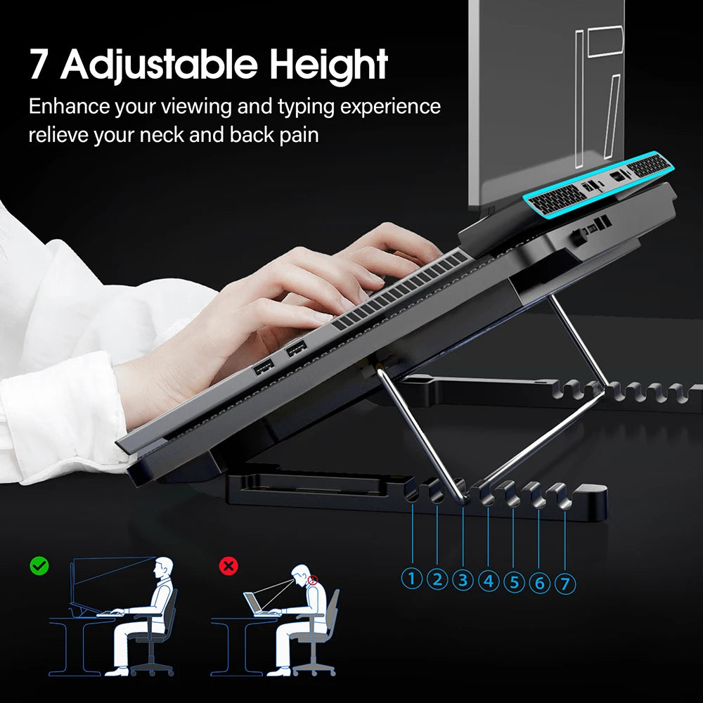 Coolcold Laptop Cooling Pad With Six Quiet Fans Adjustable Height