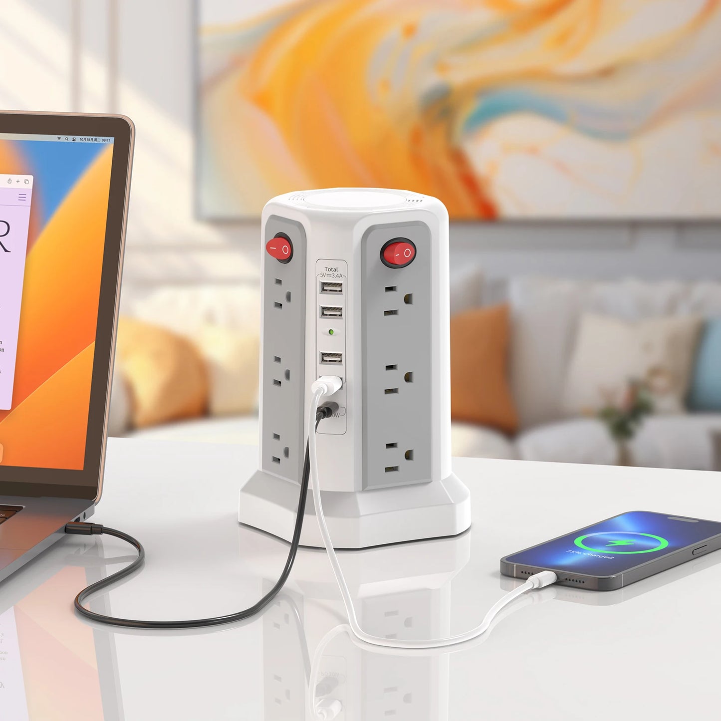 Passus Braided Extension Cord Plug In Board With PD20W Port