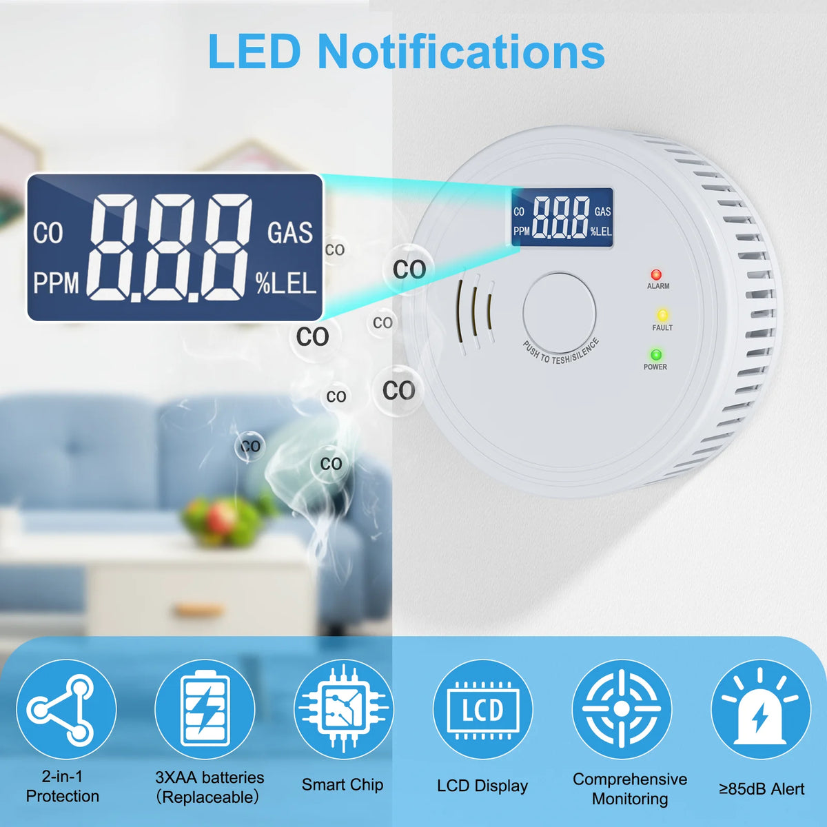 Battery Operated Smoke And Carbon Monoxide Detector Combo Three Pack