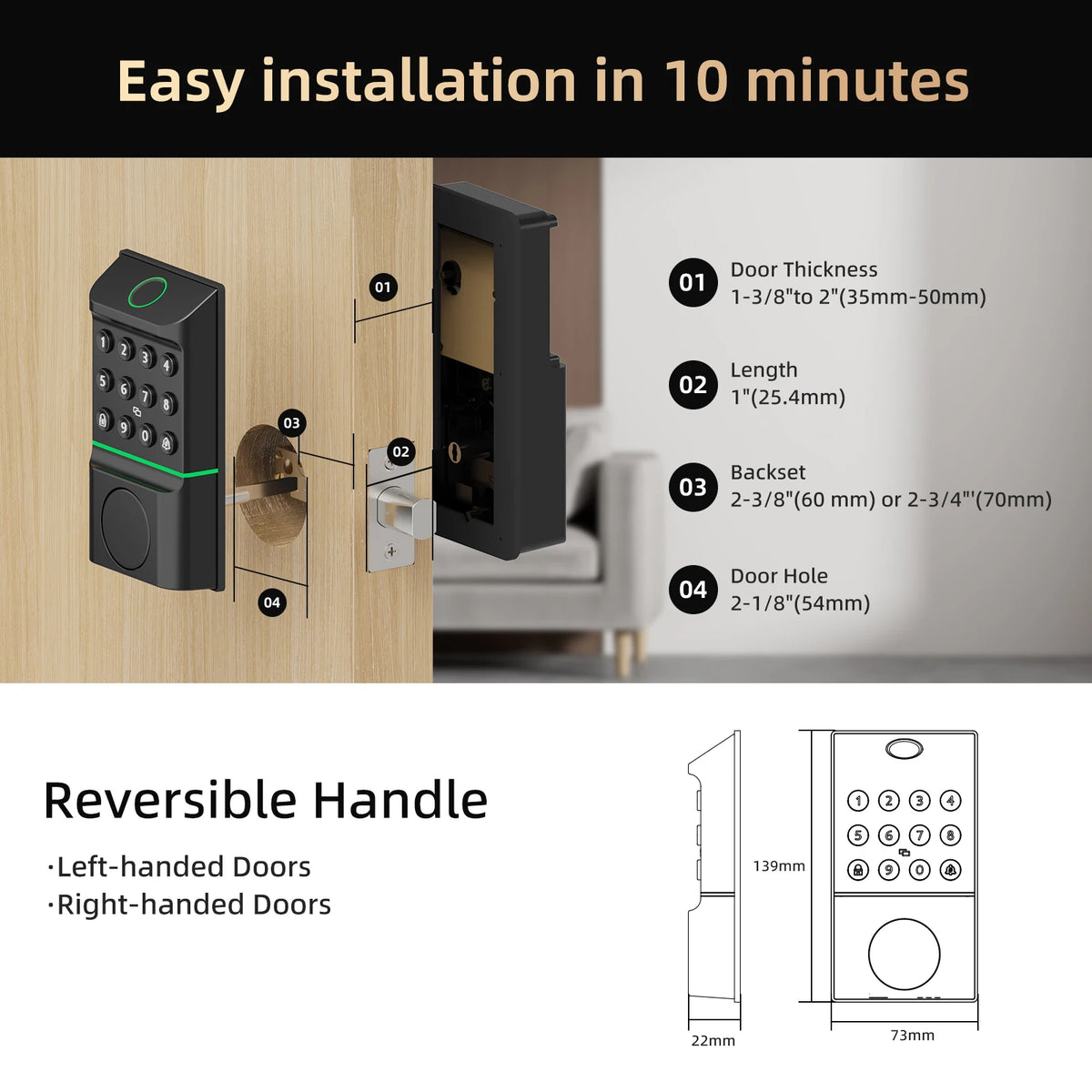 Viladepot Smart Fingerprint Door Lock With App Control And Keypad
