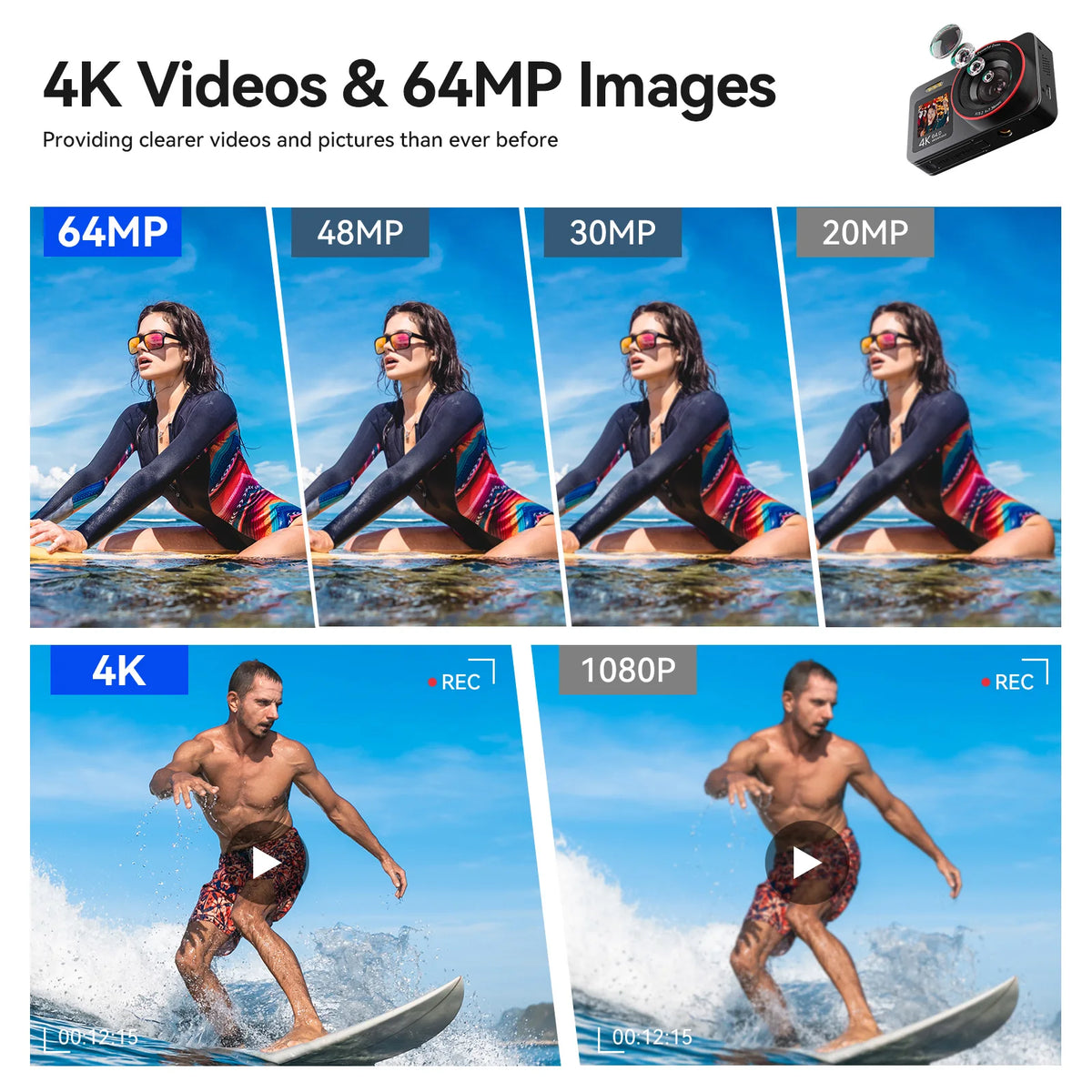 Portable 4K Digital Camera With 64MP Sensor And 18X Zoom