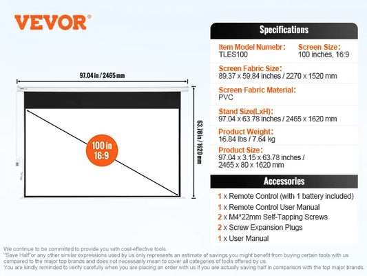SucceBuy Electric Motorized Projector Screen Wall Mount Home Theater