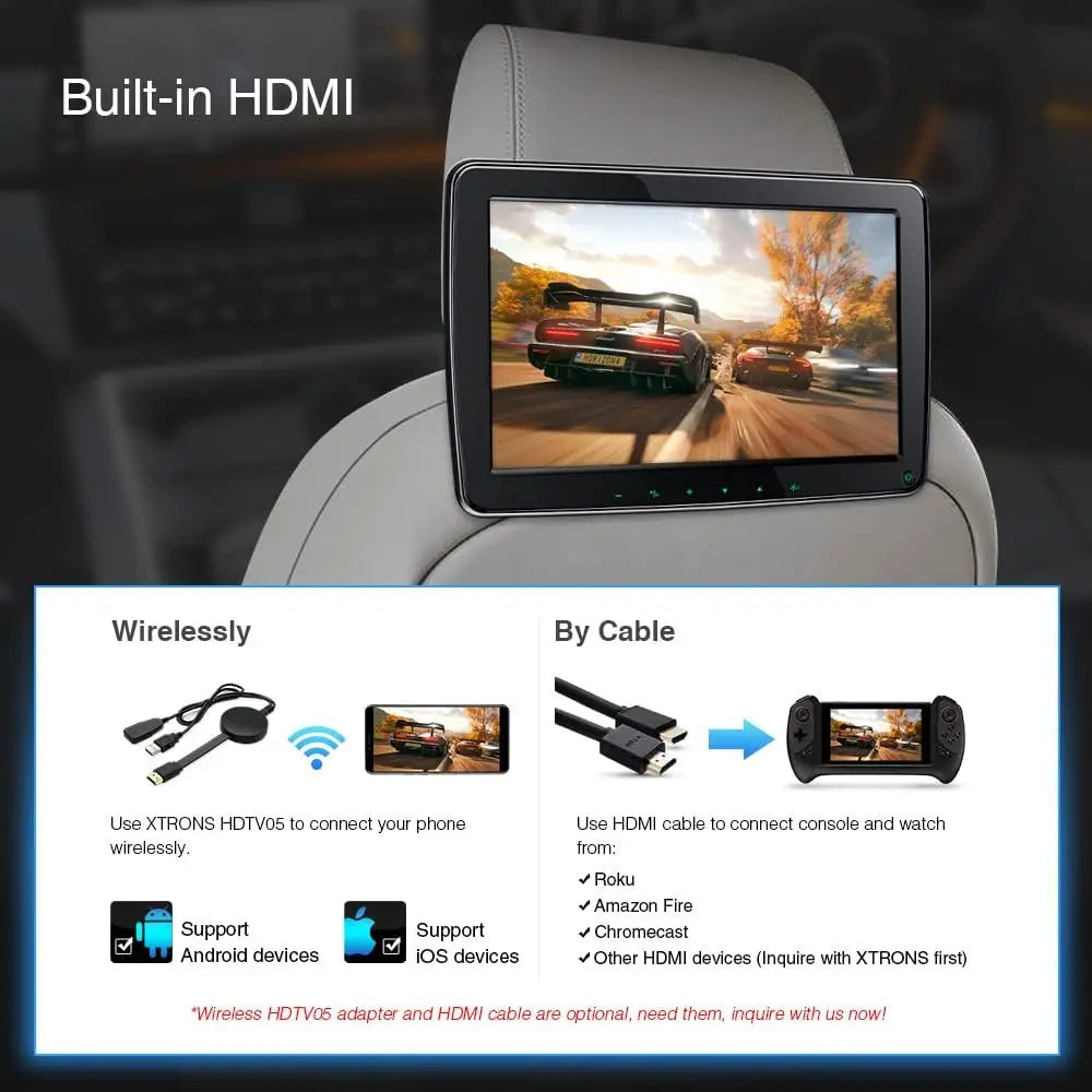 XMSJ Car Headrest Monitor with HDMI 1080P IPS for Backseat
