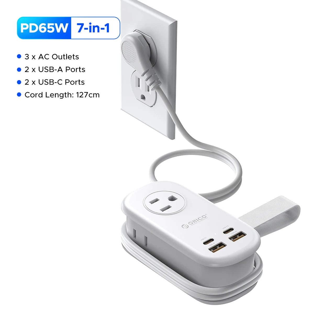 Orico 65W USB-C Power Strip With 3 Outlets And USB