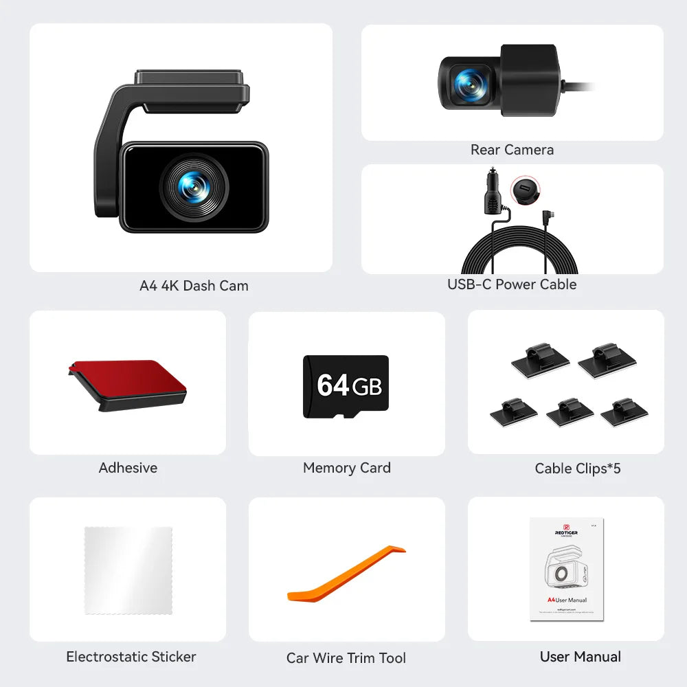 Redtiger A4 4K Dash Cam Front And Rear Recorder GPS