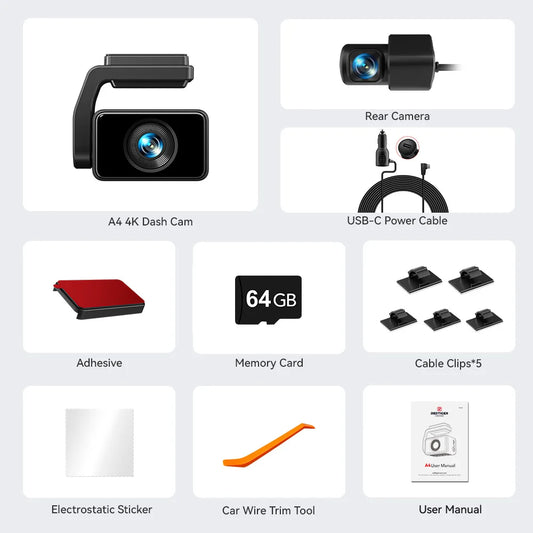 Redtiger A4 4K Dash Cam Front And Rear Recorder GPS