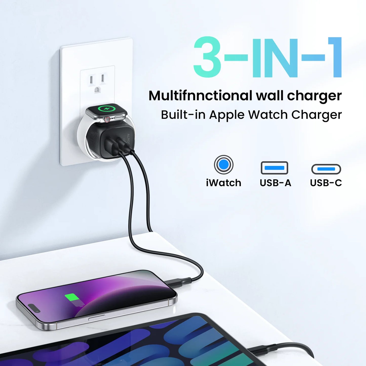 Topadre 3 In 1 Apple Watch Charger USB C PowerDelivery