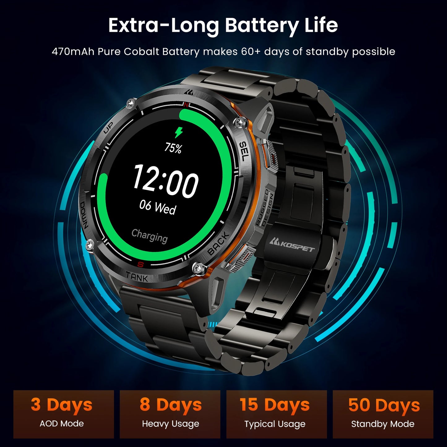 KOSPET Tank T3 Ultra 2 GPS Smartwatch With Compass Barometer