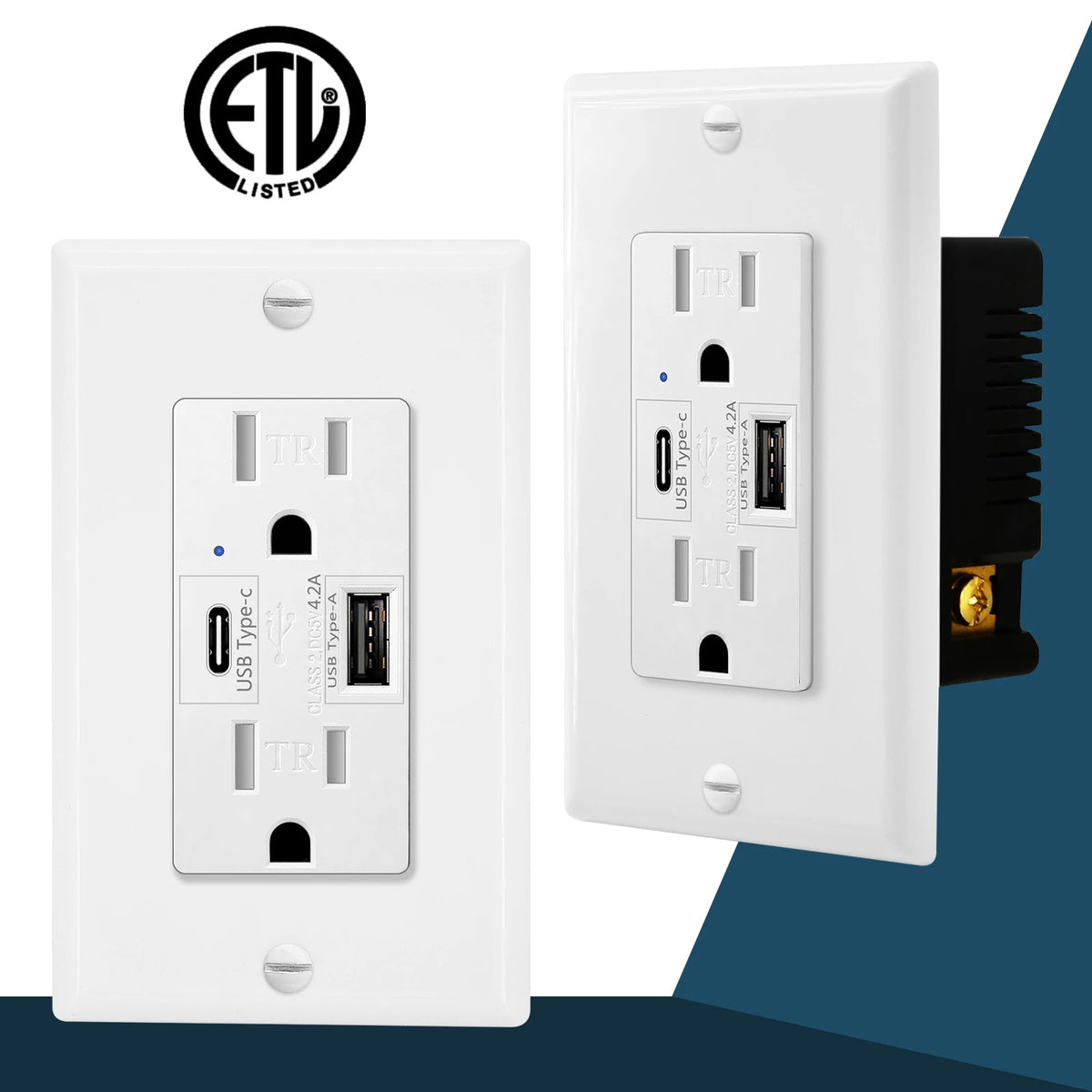 NineLeaf Dual Type C USB Wall Outlet With LED Indicator