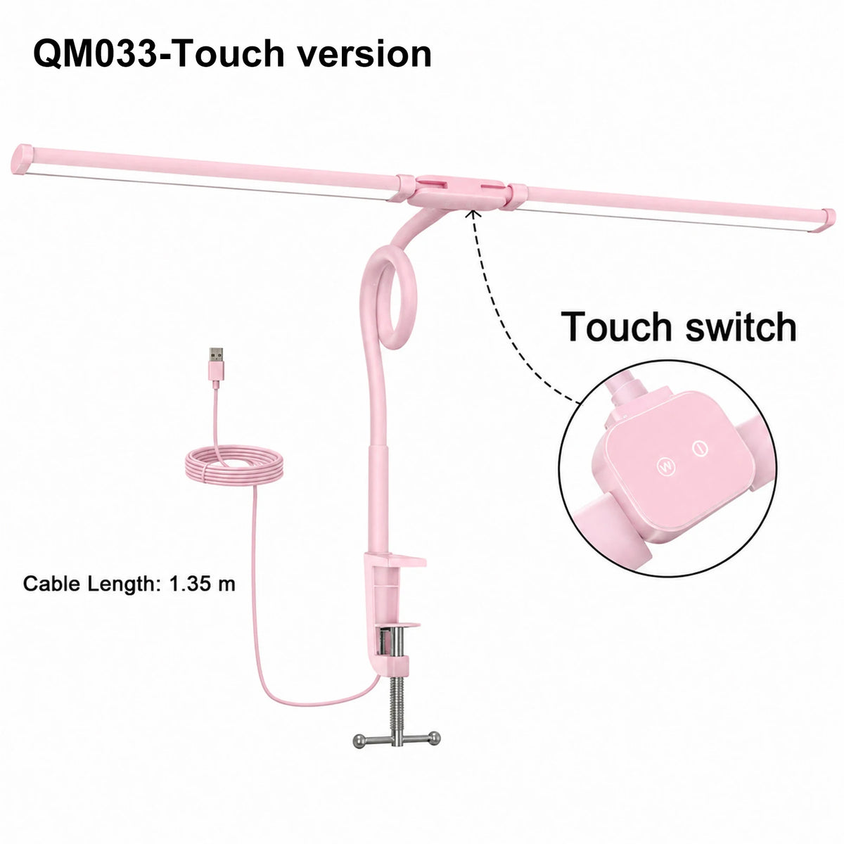 Eye-care Double Head Desk Lamp LED Clip-on 180 Degree Foldable 3 Color Modes Adjustable 3000K-6000K 10 Brightness Levels Computer Screen Light for Home Reading PC Game